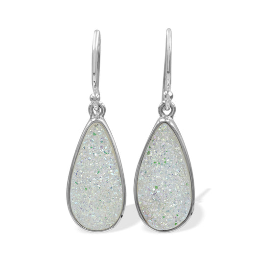 Starborn SI Opal Quartz Drusy Pear-Shaped Earrings in Sterling Silver