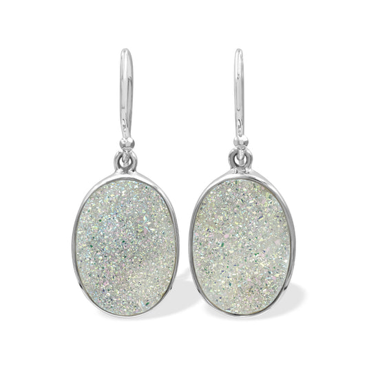 Starborn SI Opal Quartz Drusy Oval-Shaped Earrings in Sterling Silver