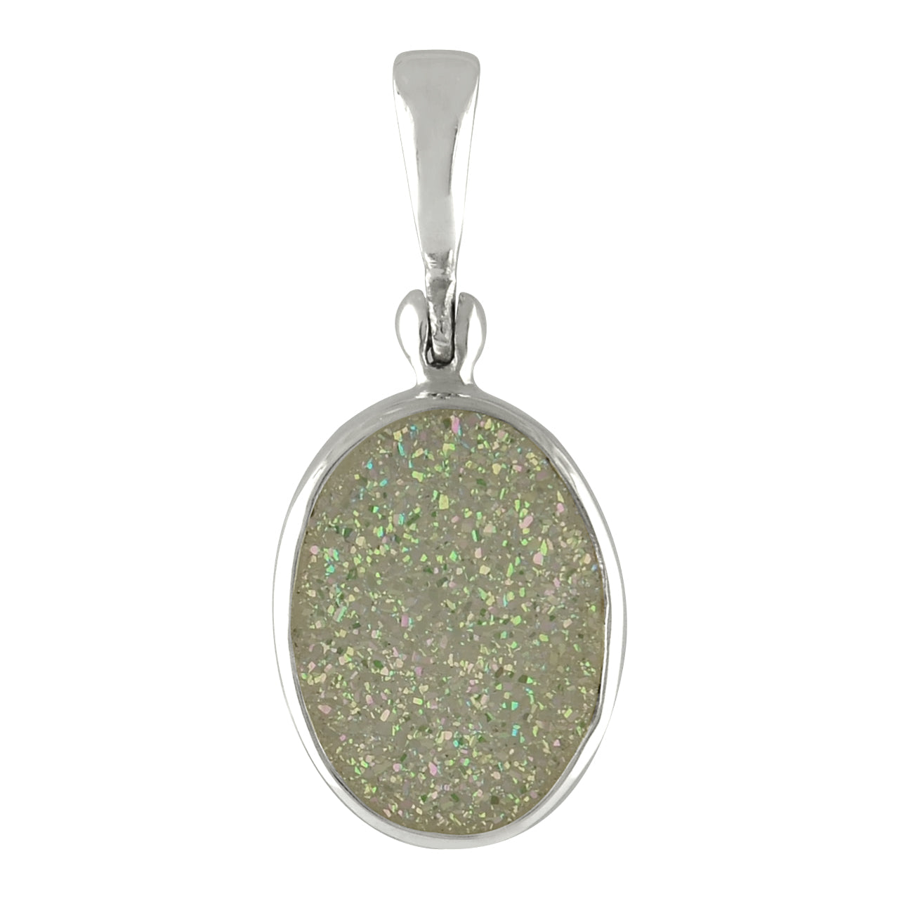 Starborn Iridescent White Quartz Drusy Pendant in Sterling Silver
