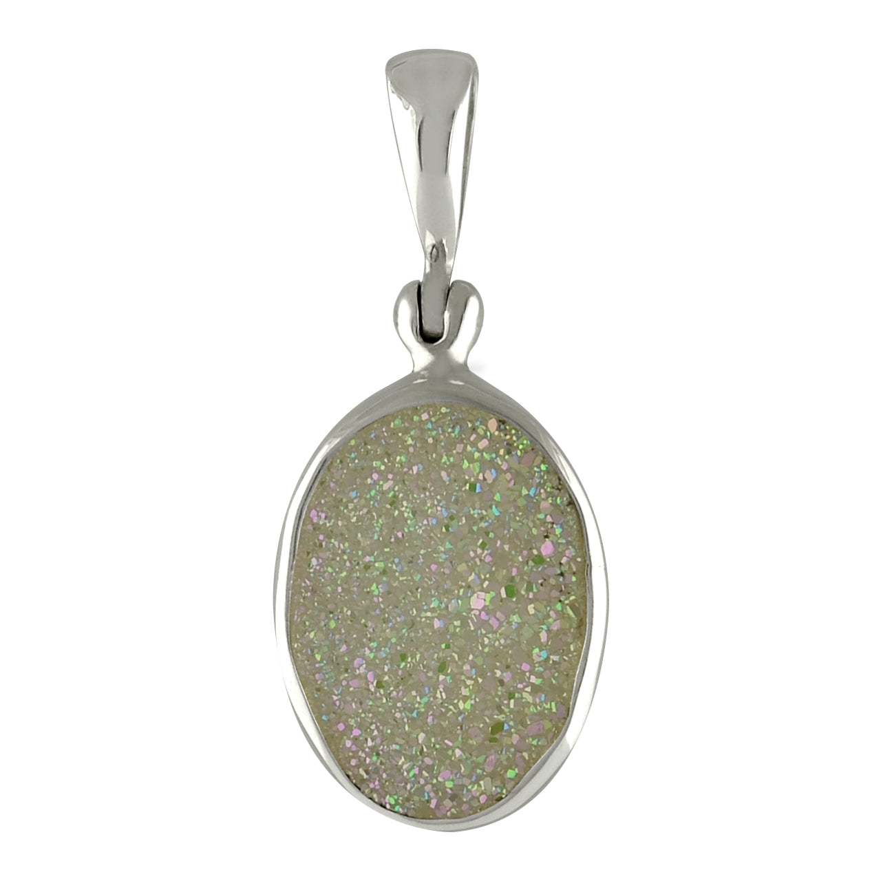 Starborn Iridescent White Quartz Drusy Pendant in Sterling Silver