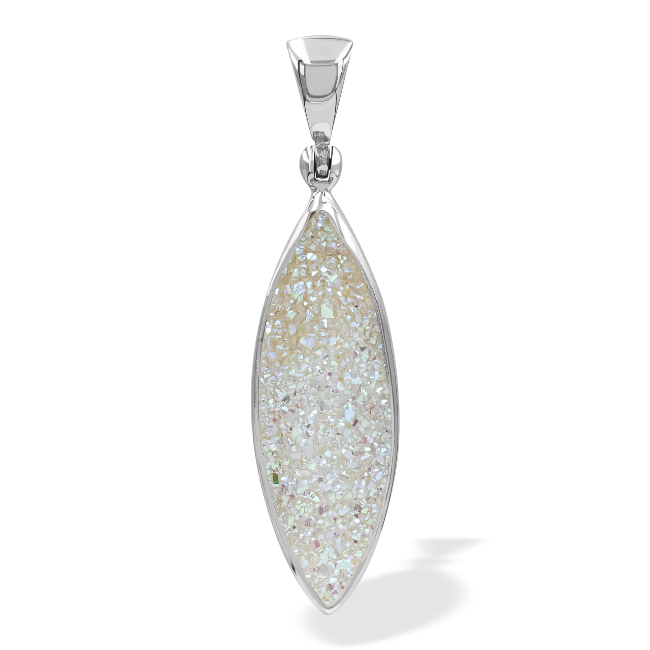 Starborn Iridescent Quartz Drusy Marquise Shaped Pendant in Sterling Silver