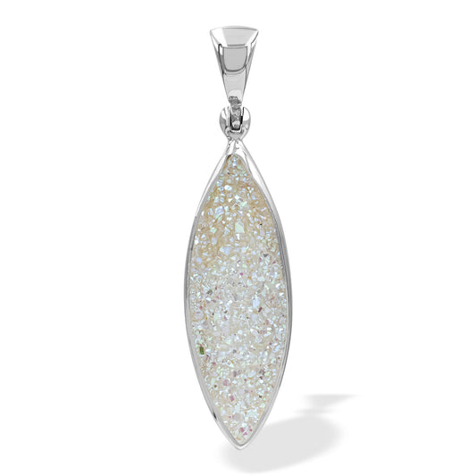Starborn Iridescent Quartz Drusy Marquise Shaped Pendant in Sterling Silver