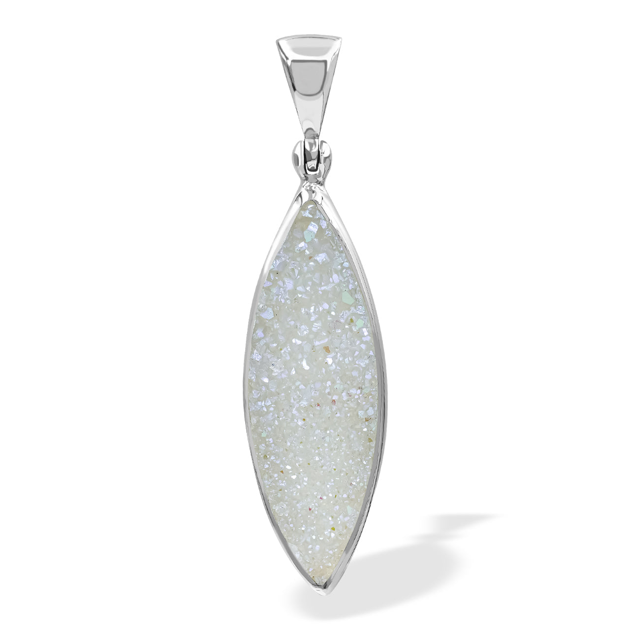 Starborn Iridescent Quartz Drusy Marquise Shaped Pendant in Sterling Silver