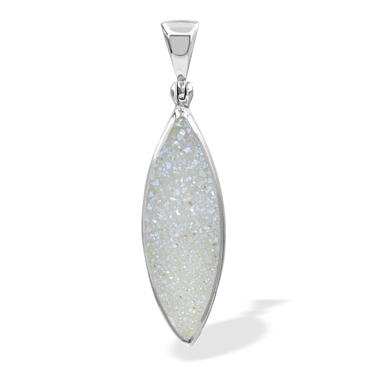 Starborn Iridescent Quartz Drusy Marquise Shaped Pendant in Sterling Silver