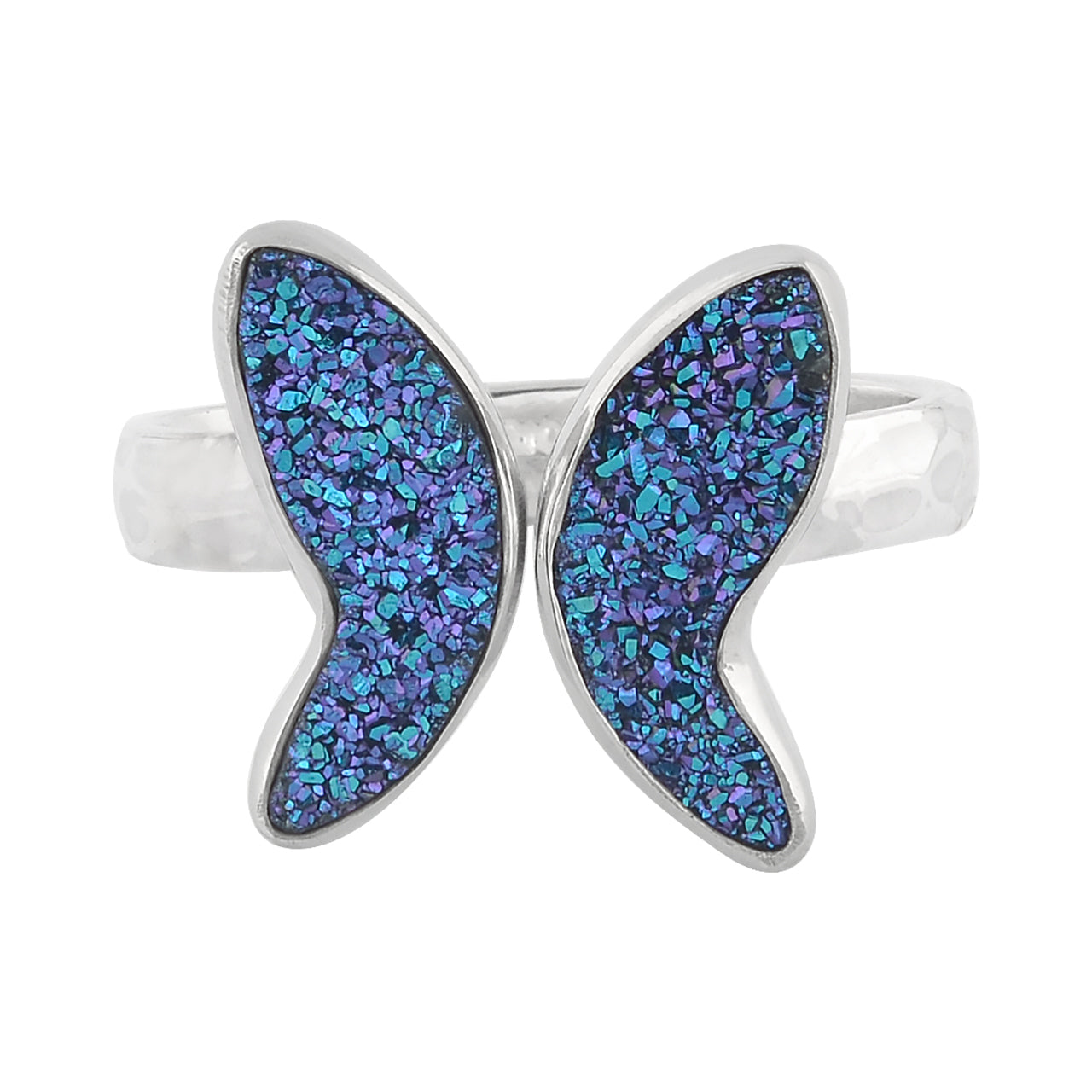 Starborn Blue Violet Drusy Butterfly Ring in Sterling Silver