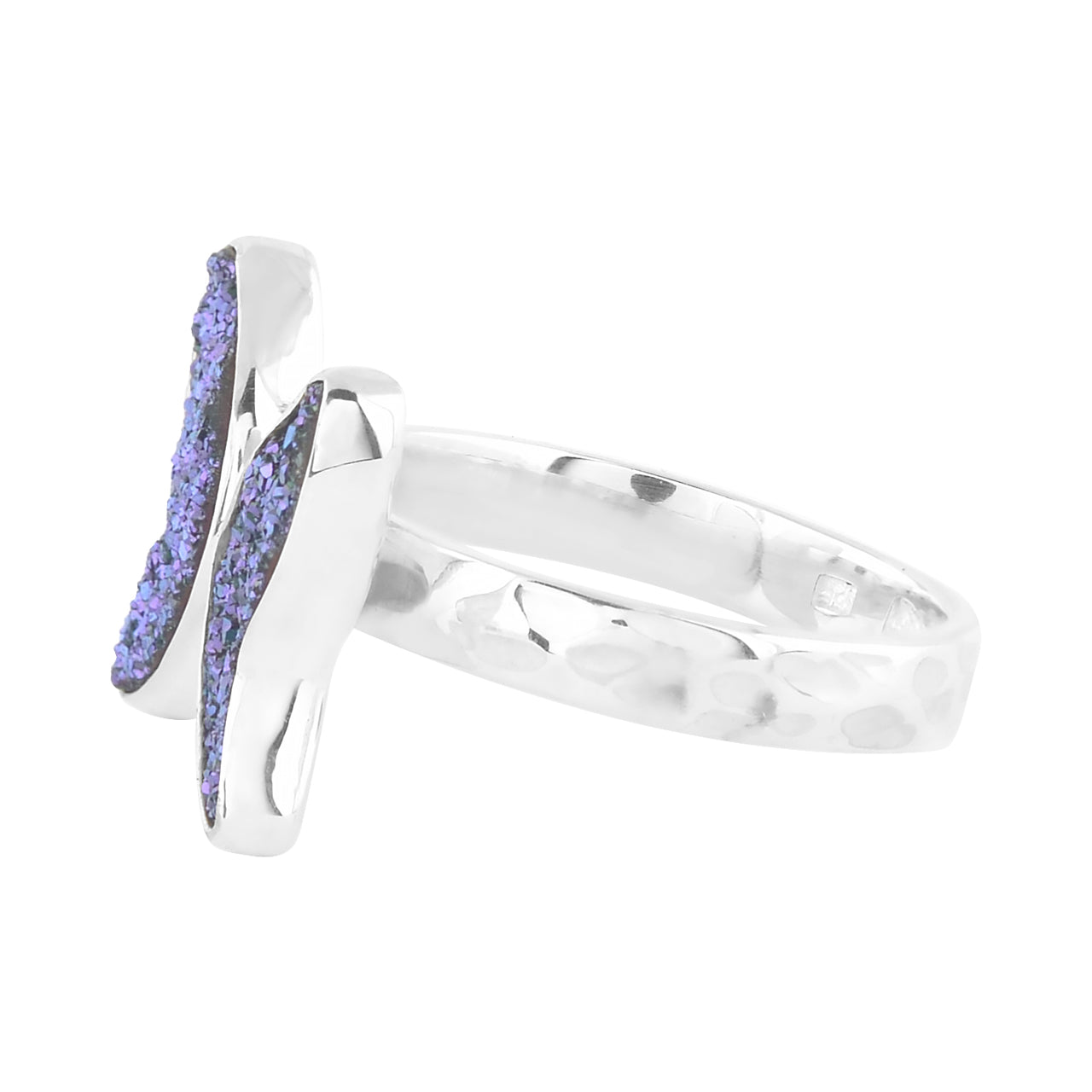 Starborn Blue Violet Drusy Butterfly Ring in Sterling Silver