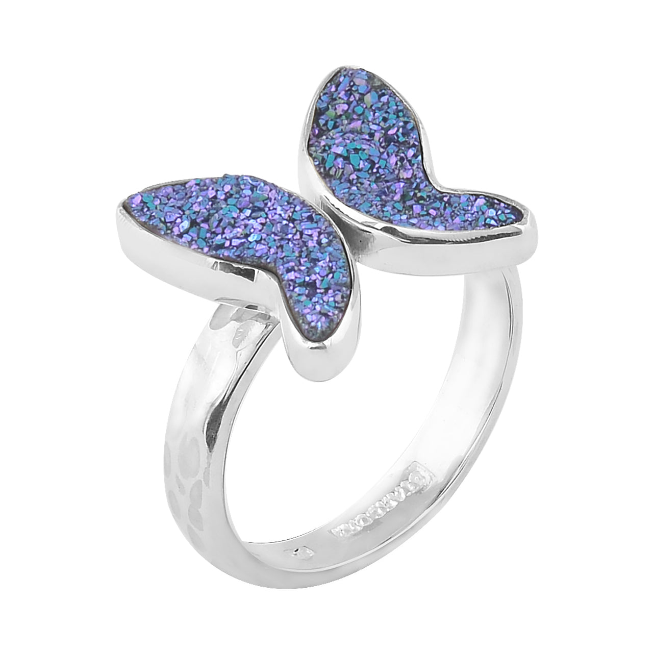 Starborn Blue Violet Drusy Butterfly Ring in Sterling Silver