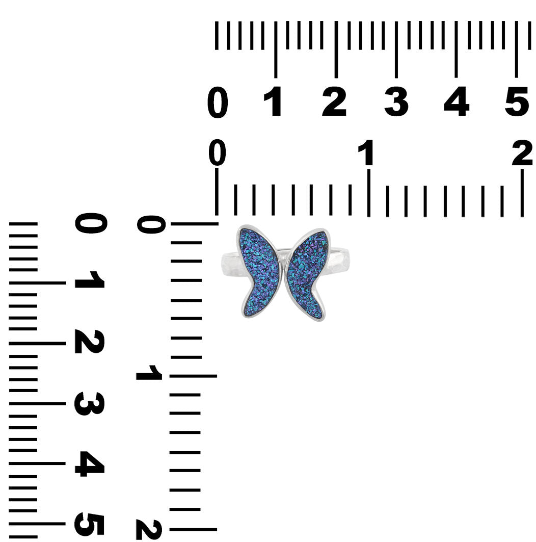Starborn Blue Violet Drusy Butterfly Ring in Sterling Silver