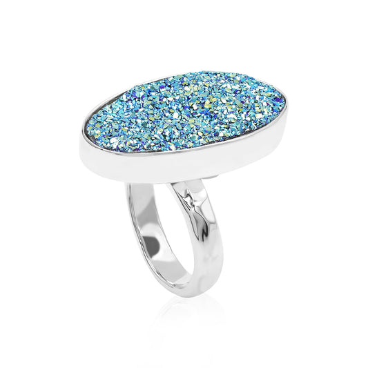 Starborn Cassiopeia Seas Quartz Drusy Oval Ring in Sterling Silver