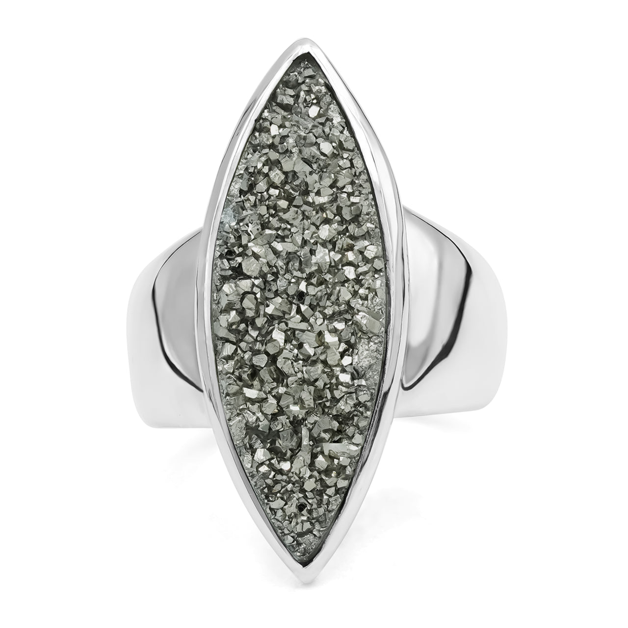 Starborn Silver Moon Quartz Drusy Marquise Ring in Sterling Silver