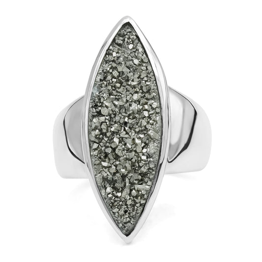 Starborn Silver Moon Quartz Drusy Marquise Ring in Sterling Silver