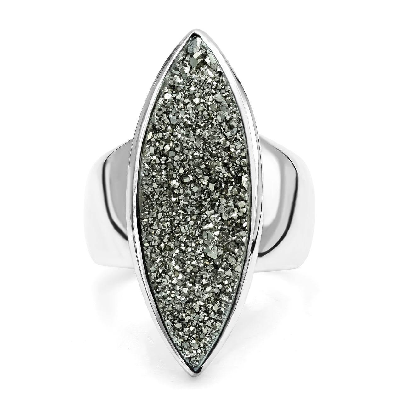 Starborn Silver Moon Quartz Drusy Marquise Ring in Sterling Silver