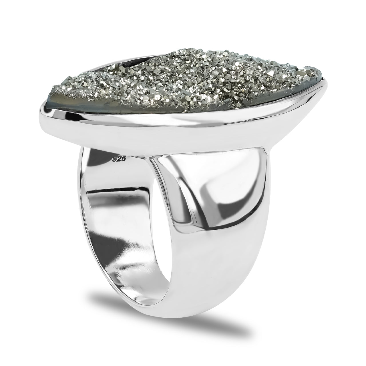 Starborn Silver Moon Quartz Drusy Marquise Ring in Sterling Silver