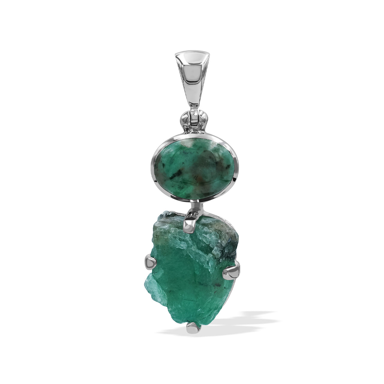 Starborn Emerald Polished and Natural Pendant in Fine Sterling Silver
