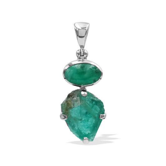Starborn Emerald Polished and Natural Pendant in Fine Sterling Silver