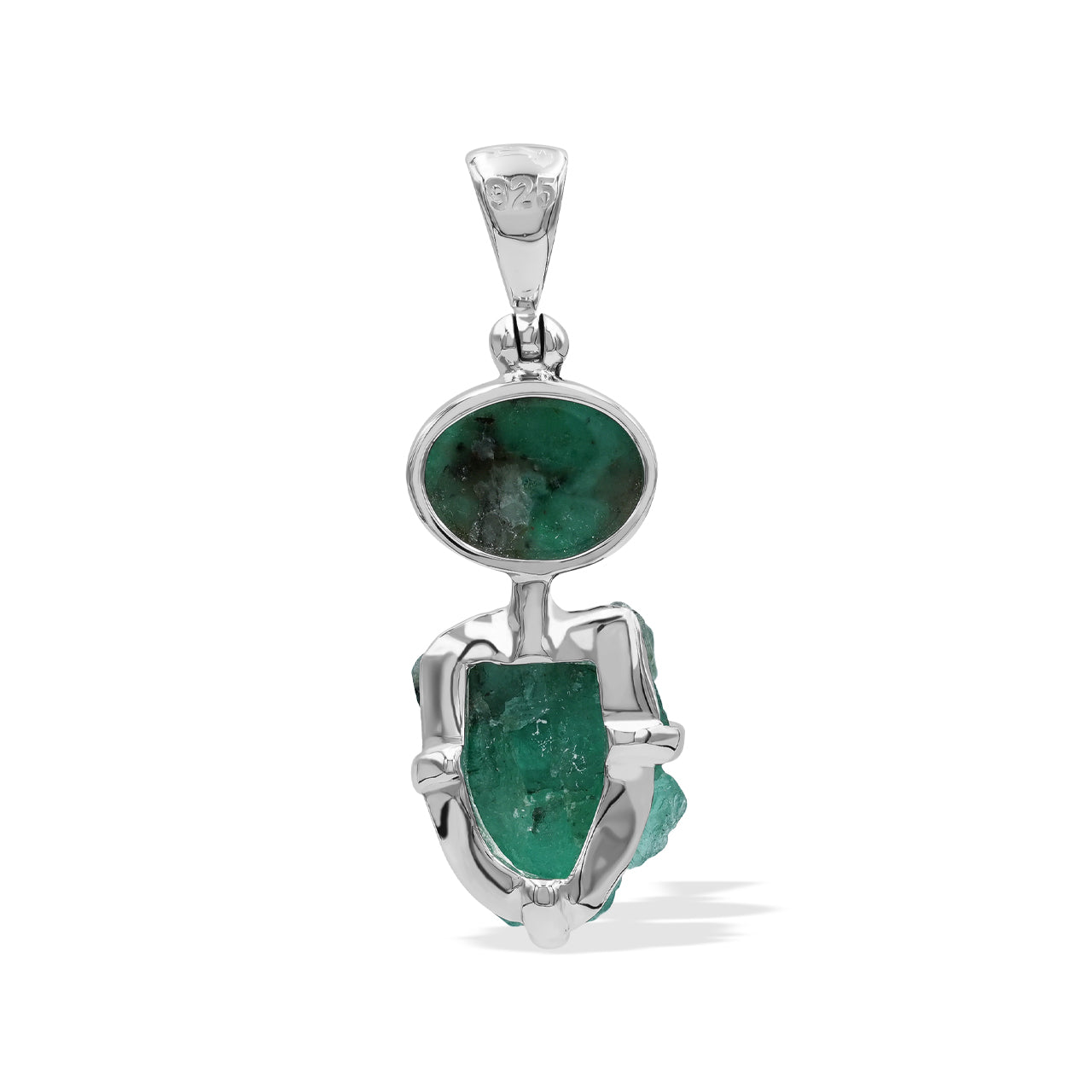 Starborn Emerald Polished and Natural Pendant in Fine Sterling Silver