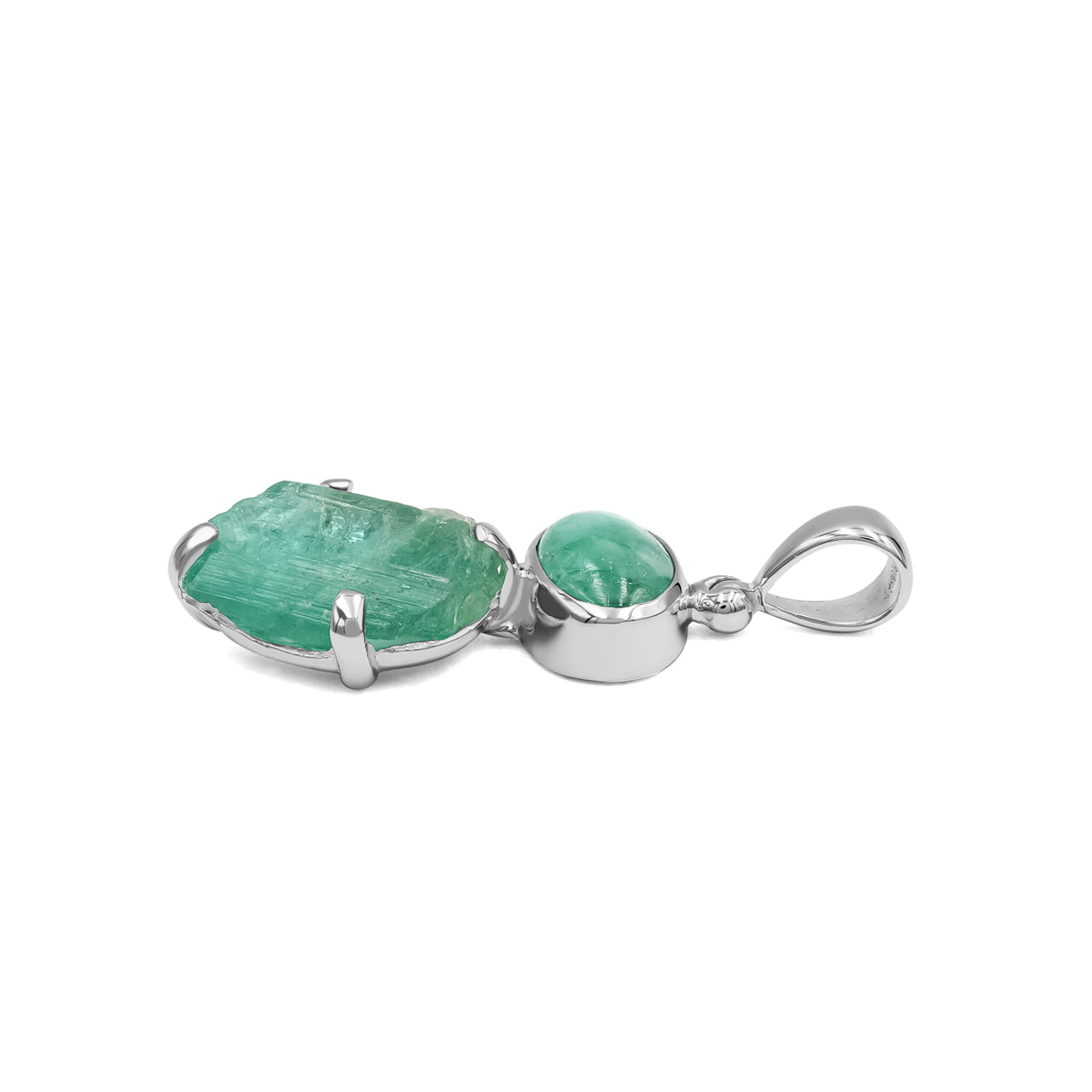 Starborn Emerald Polished and Natural Pendant in Fine Sterling Silver