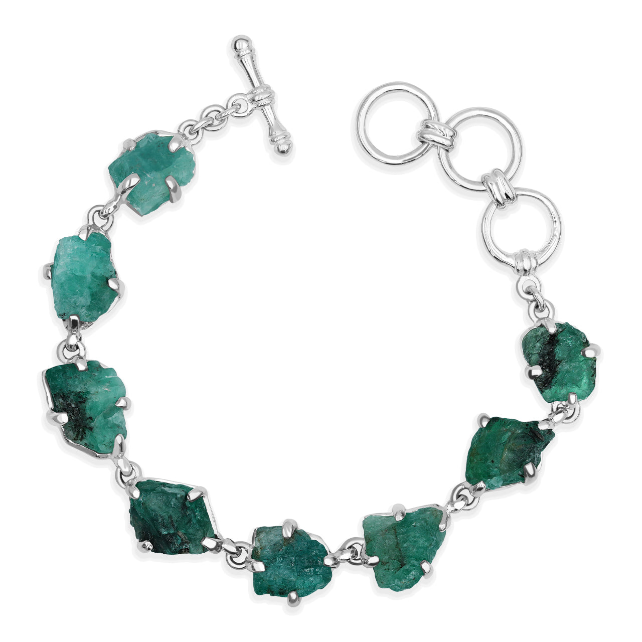 Starborn Emerald Rough Prong Set Bracelet in Sterling Silver