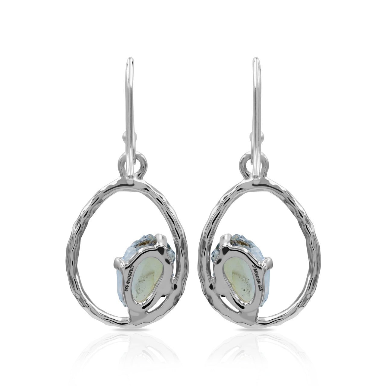 Starborn Raw Natural Ethiopian Opal Sterling Silver Hammered Hoop Earrings