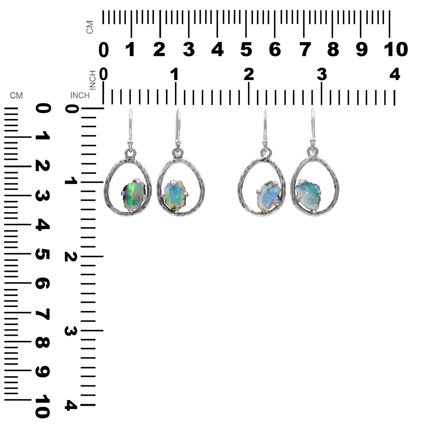 Starborn Raw Natural Ethiopian Opal Sterling Silver Hammered Hoop Earrings