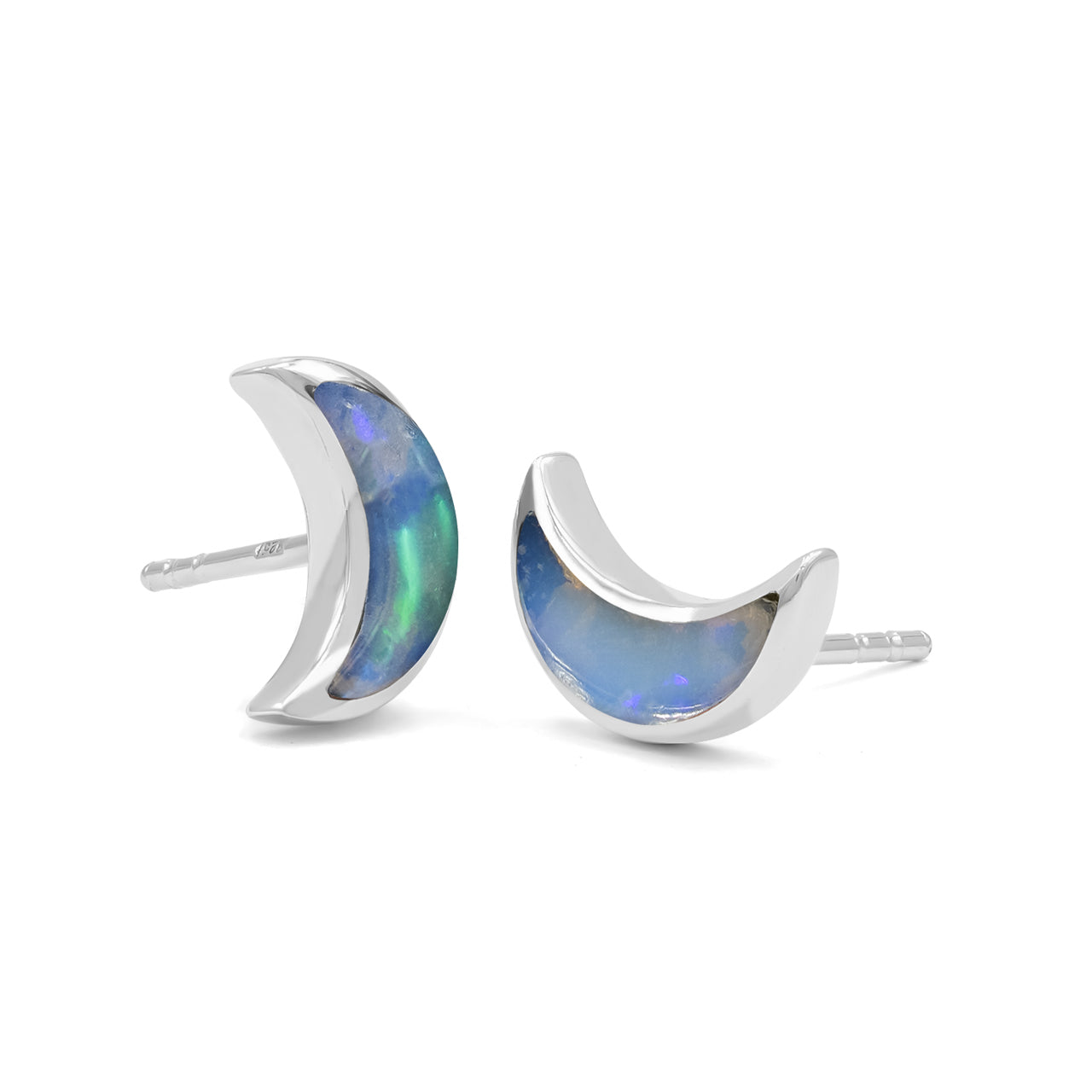 Starborn Gemstone Crescent Moon Post Style Earrings in Sterling Silver
