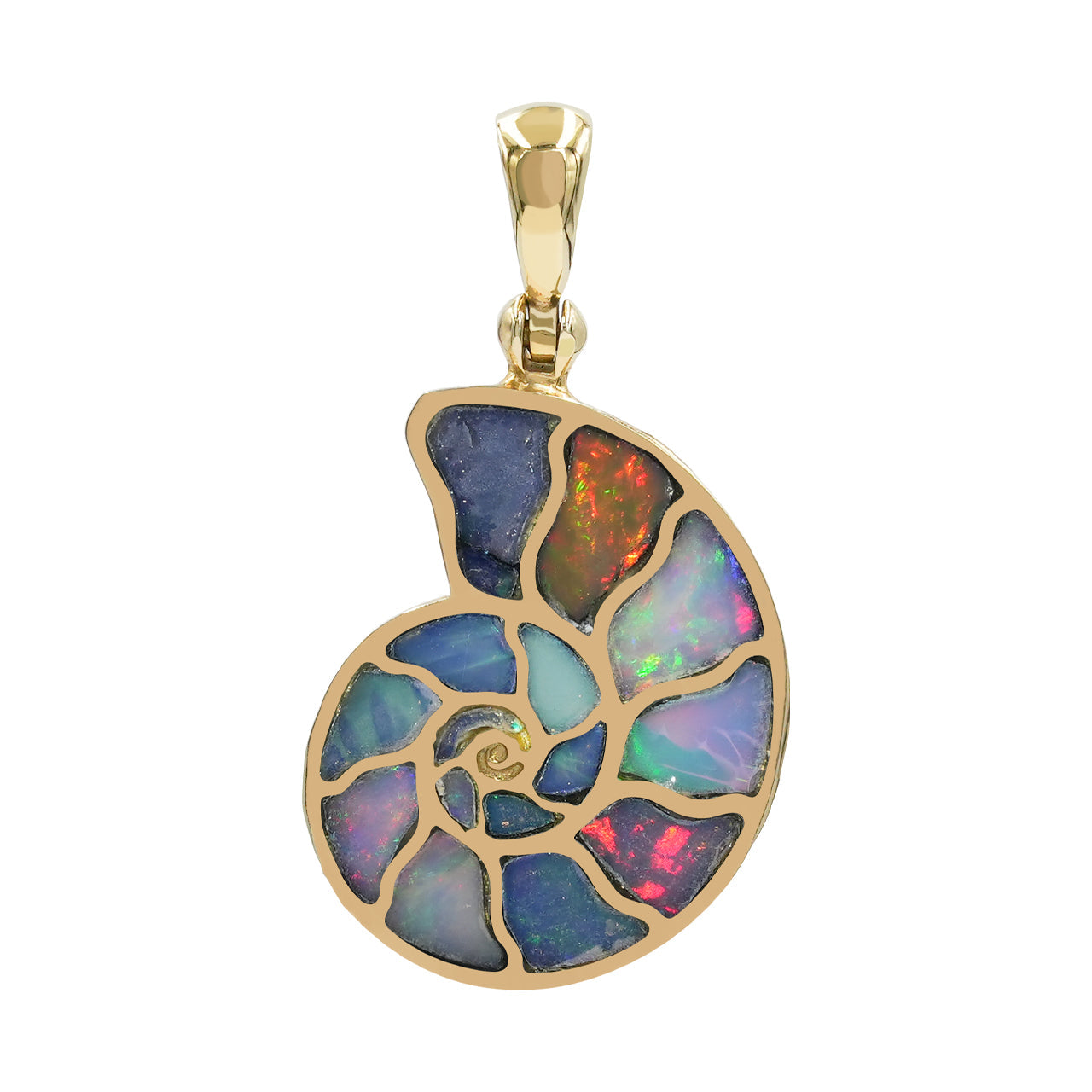 Starborn Ethiopian Opal Inlay Nautilus Ammonite Pendant in Sterling Silver