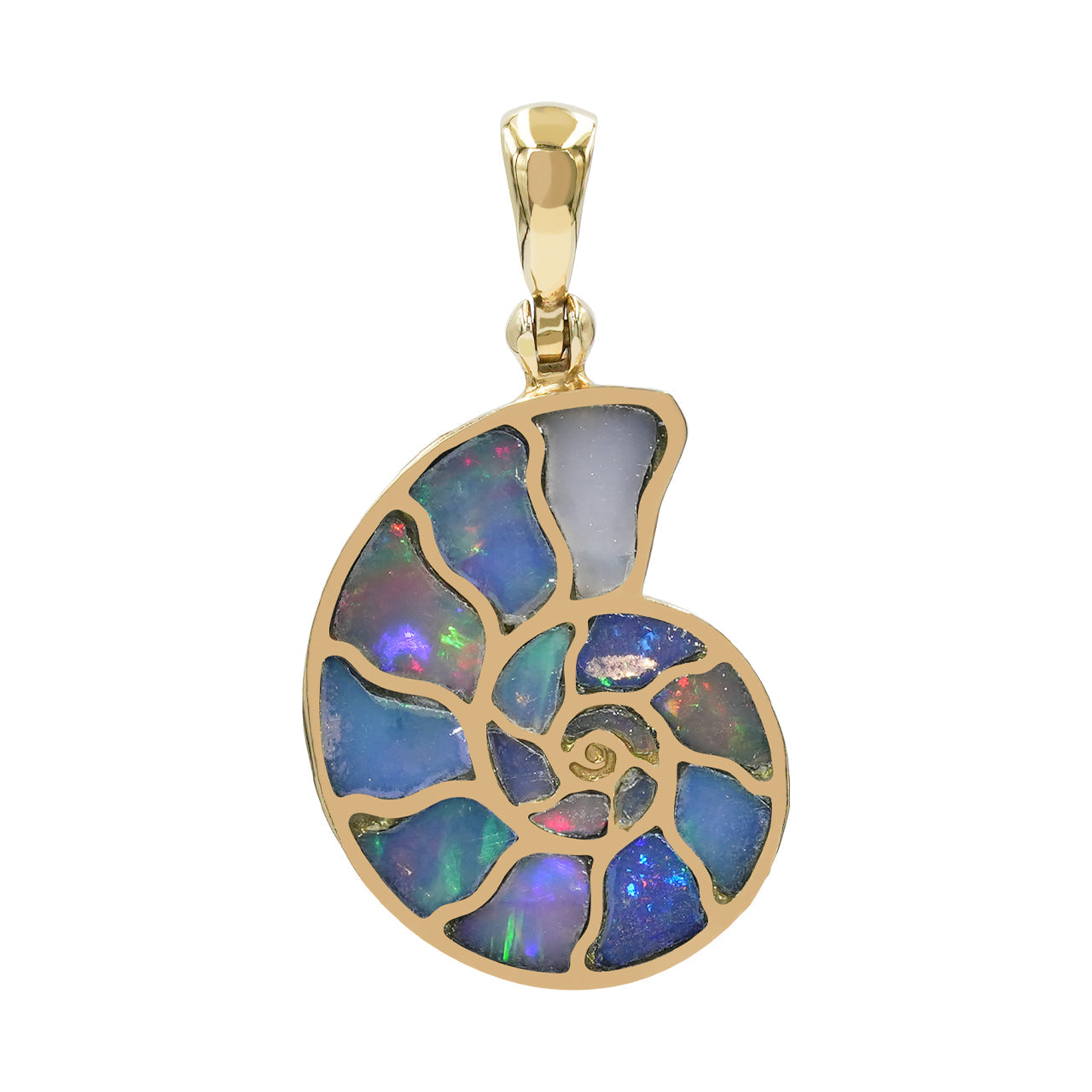 Starborn Ethiopian Opal Inlay Nautilus Ammonite Pendant in Sterling Silver