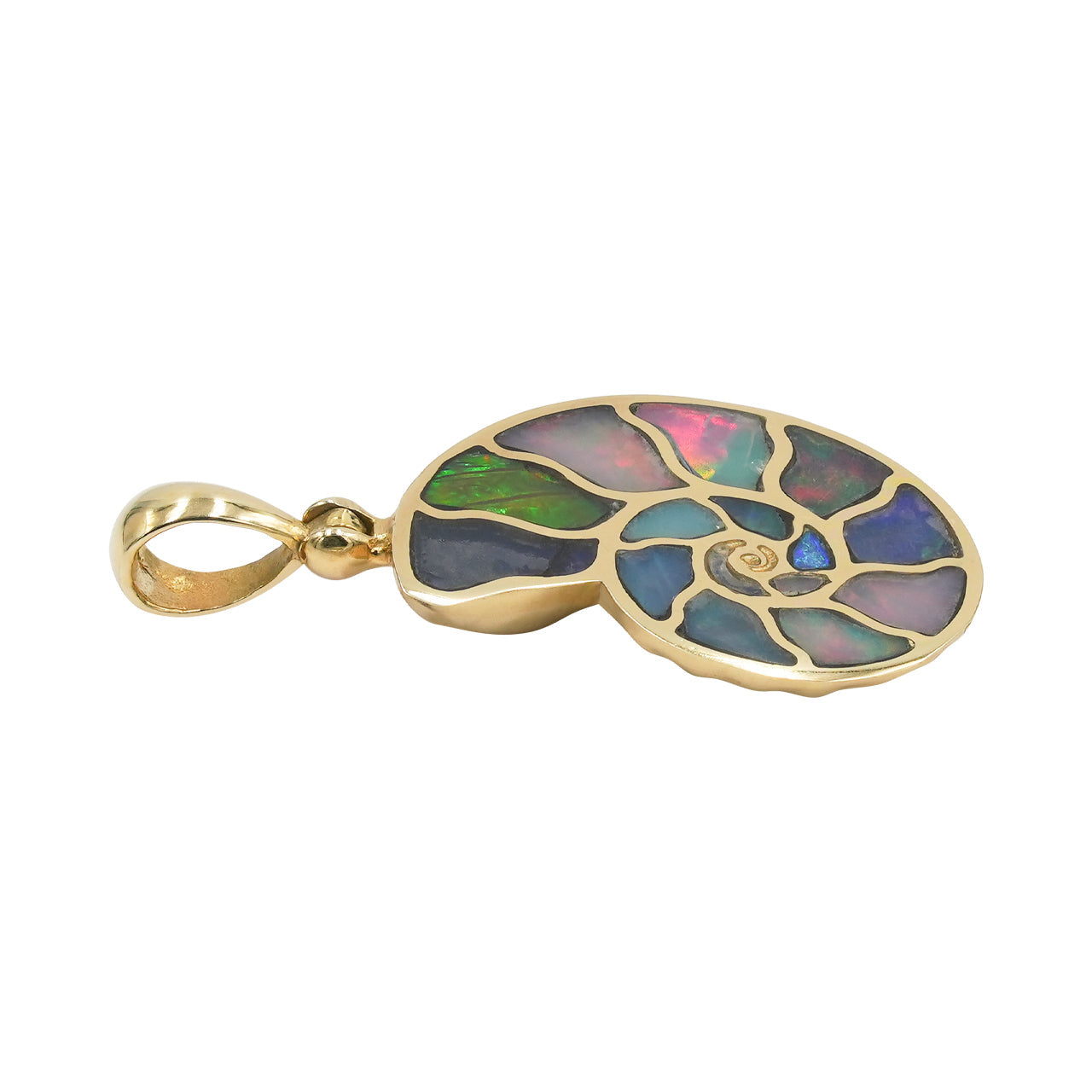 Starborn Ethiopian Opal Inlay Nautilus Ammonite Pendant in Sterling Silver