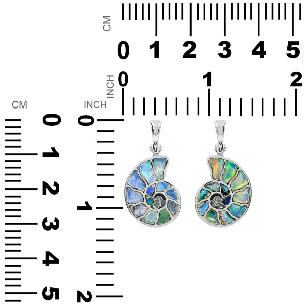 Starborn Ethiopian Opal Inlay Nautilus Ammonite Pendant in Sterling Silver