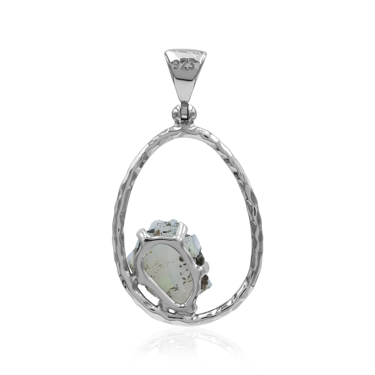 Starborn Raw Natural Ethiopian Opal Sterling Silver Hammered Hoop Pendant