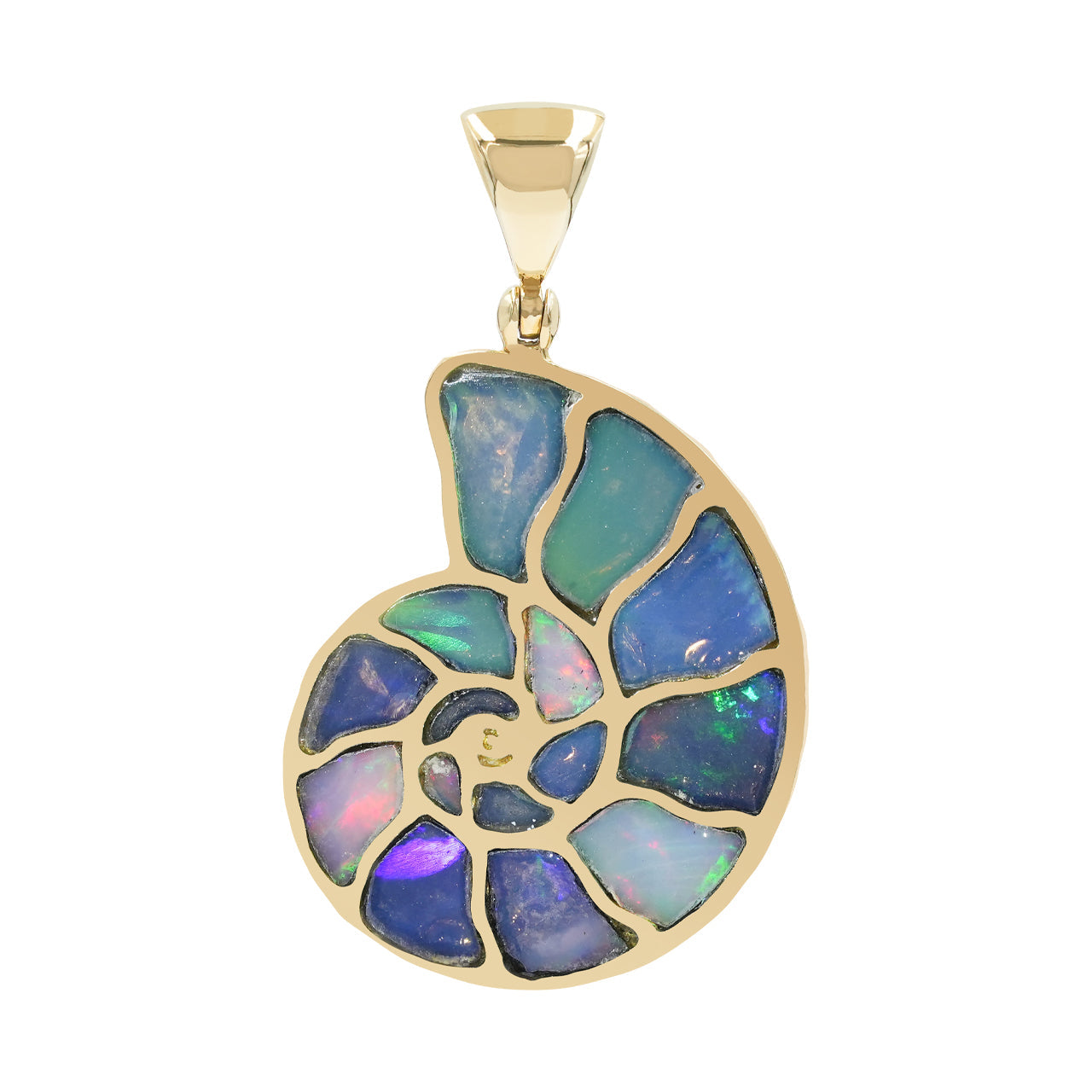 Starborn Ethiopian Opal Inlay Nautilus Ammonite Pendant in Sterling Silver