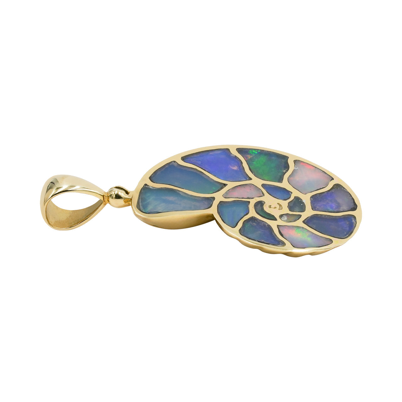 Starborn Ethiopian Opal Inlay Nautilus Ammonite Pendant in Sterling Silver