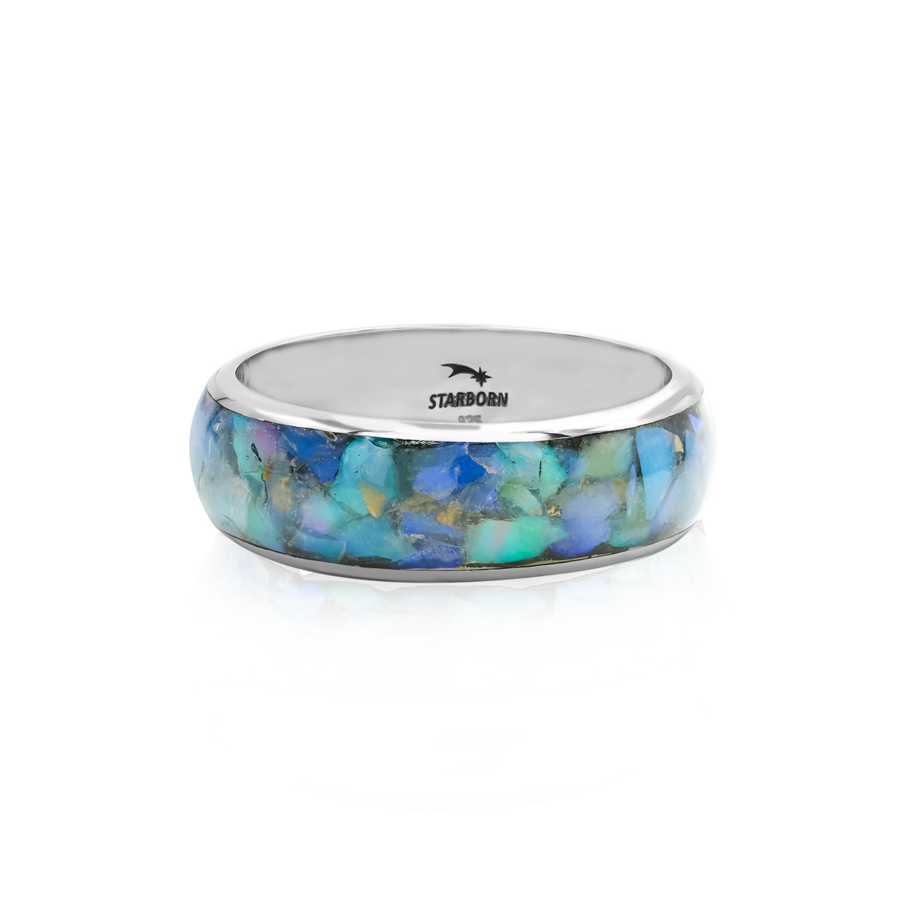 Starborn Natural Ethiopian Opal One Field Inlay Ring in Sterling Silver