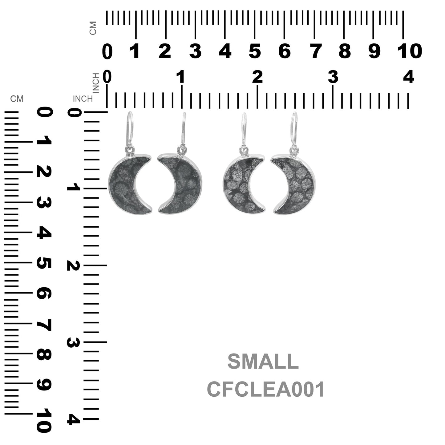 Starborn Fossil Coral Crescent Moon Earrings in Sterling Silver