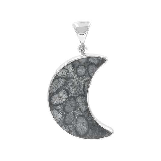 Starborn Fossil Coral Crescent Moon Pendant in Sterling Silver