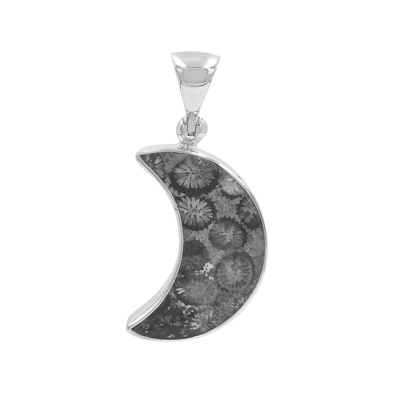 Starborn Fossil Coral Crescent Moon Pendant in Sterling Silver