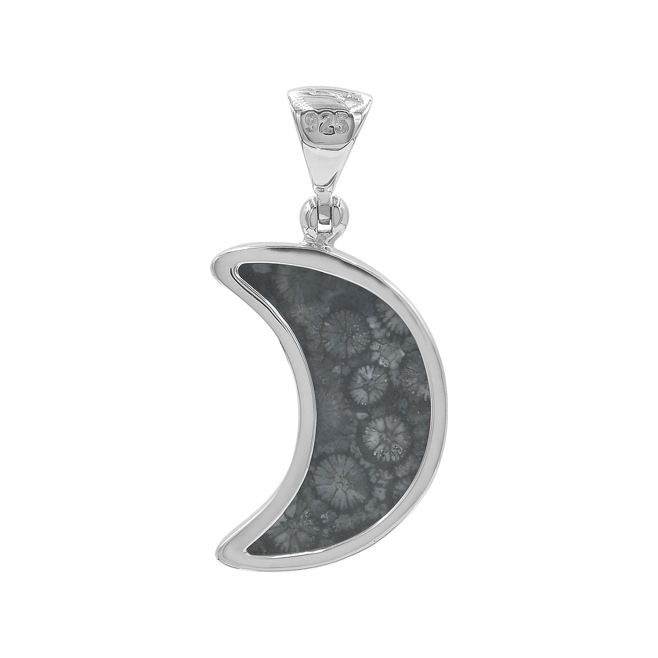 Starborn Fossil Coral Crescent Moon Pendant in Sterling Silver