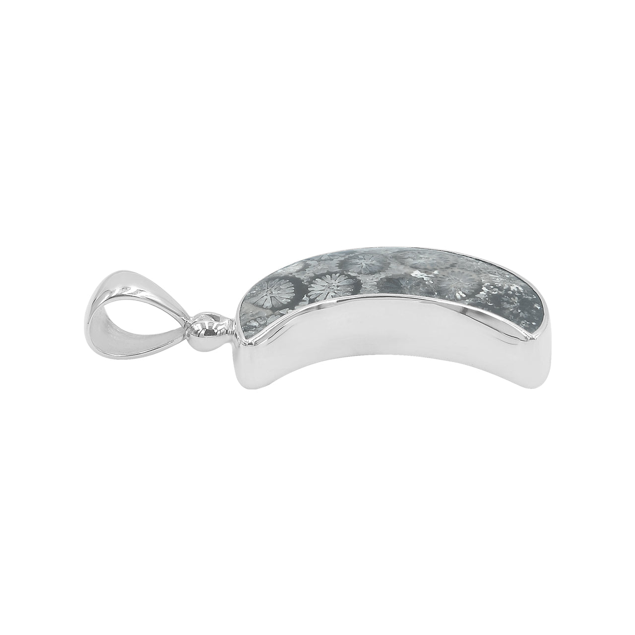 Starborn Fossil Coral Crescent Moon Pendant in Sterling Silver