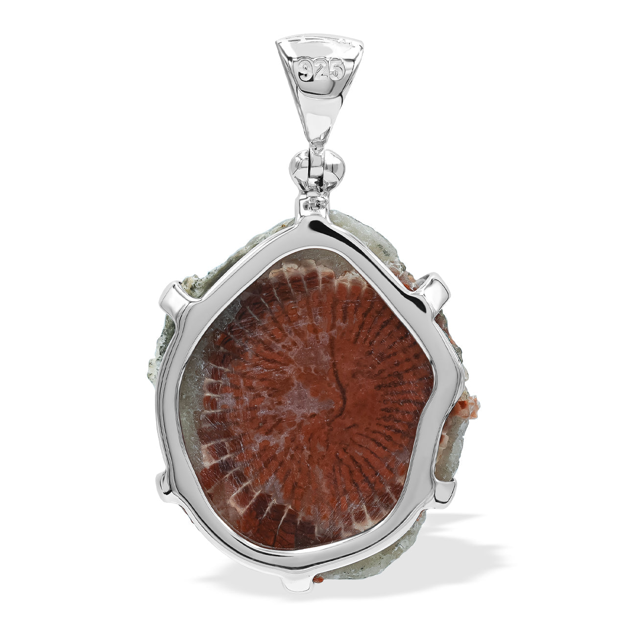 Starborn Utah Fossil Red Horn Coral Prong Setting Pendant in Sterling Silver