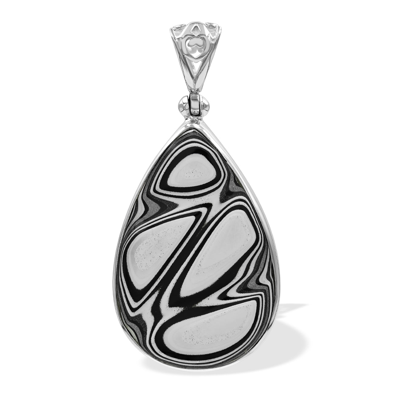 Starborn Black & White Fordite 30mm Pear Pendant in Sterling Silver