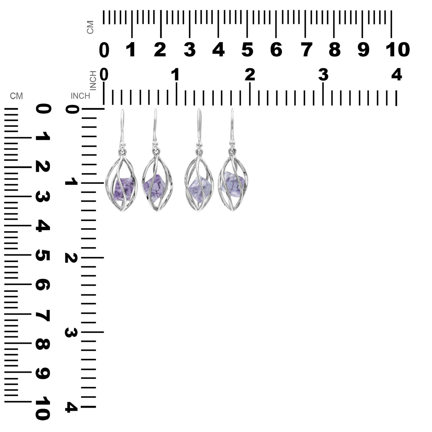 Starborn Purple Fluorite Crystal Spiral Caged Earrings in Sterling Silver