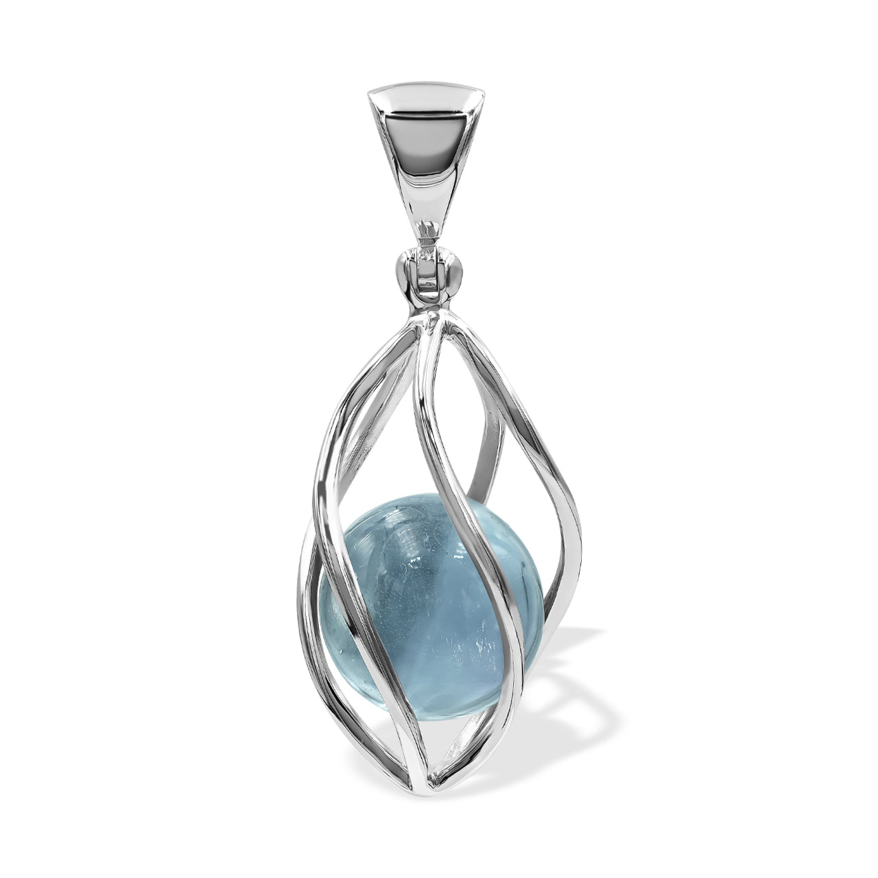 Starborn Blue Fluorite Sphere Spiral Cage Pendant in Sterling Silver