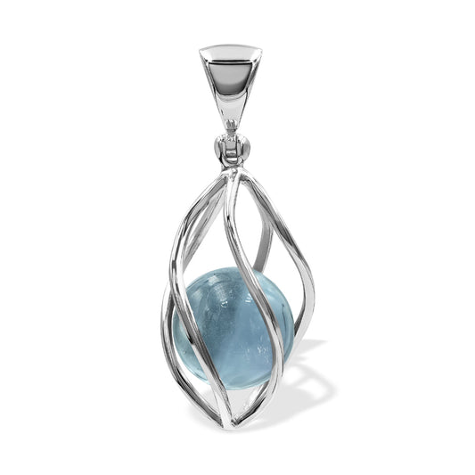 Starborn Blue Fluorite Sphere Spiral Cage Pendant in Sterling Silver
