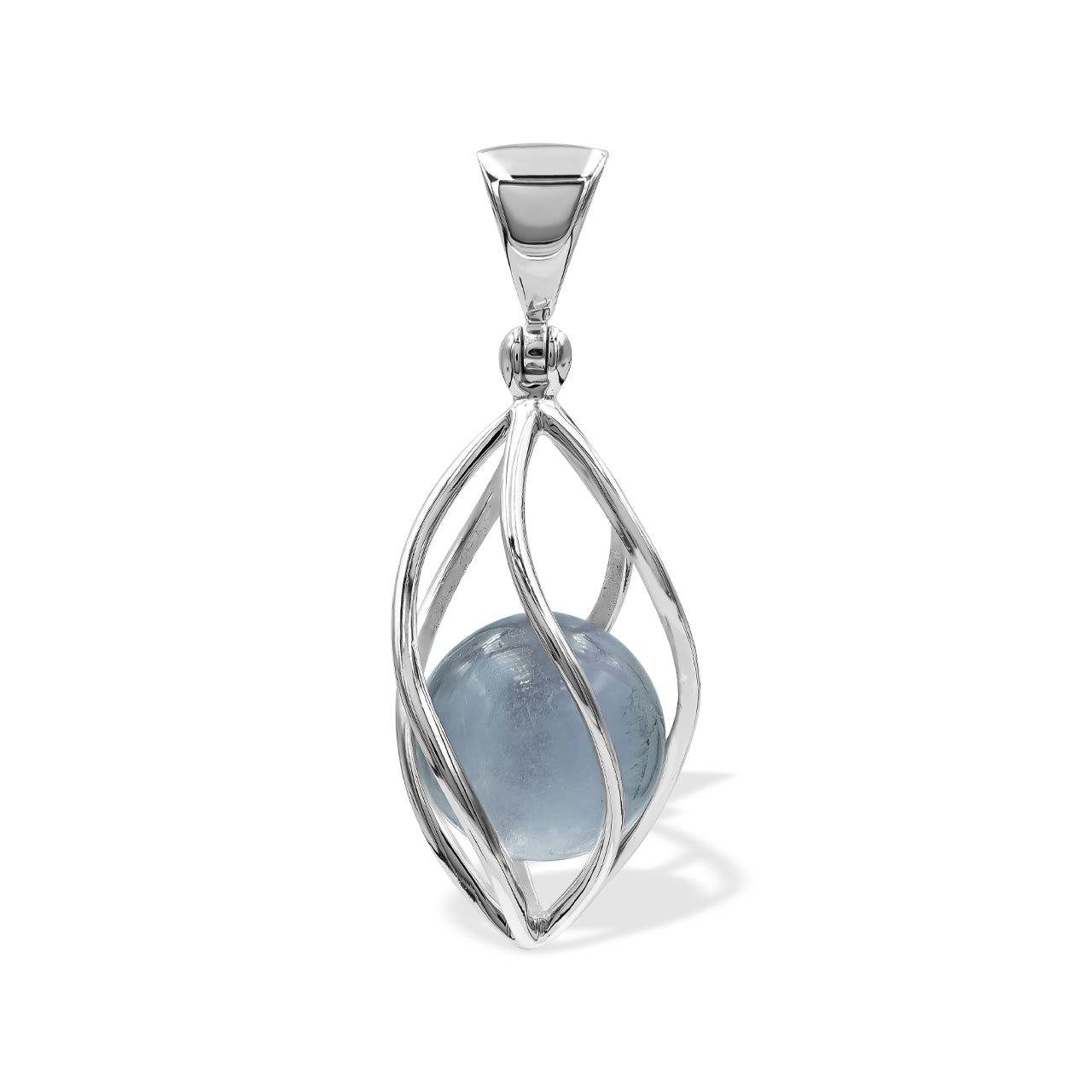 Starborn Blue Fluorite Sphere Spiral Cage Pendant in Sterling Silver