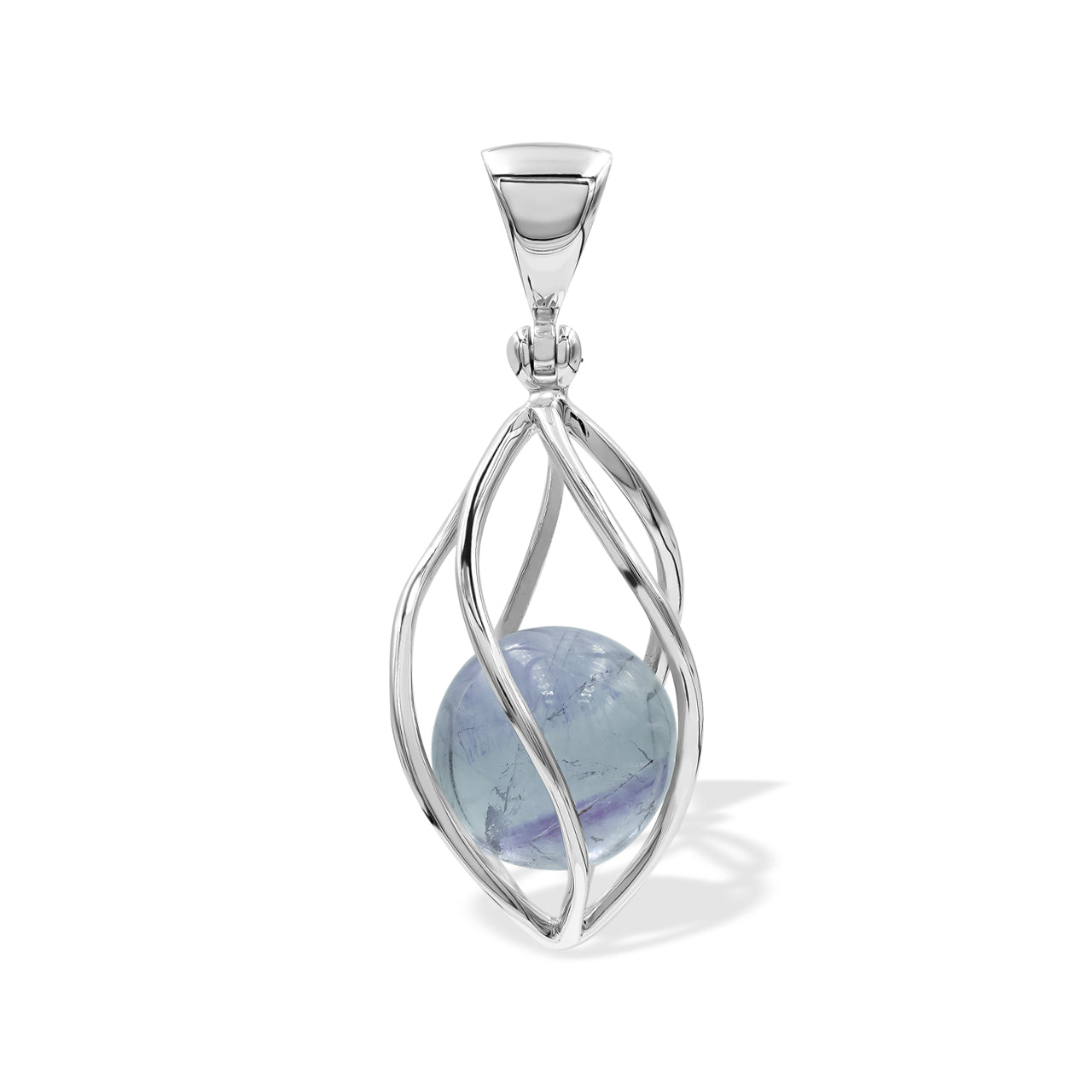Starborn Blue Fluorite Sphere Spiral Cage Pendant in Sterling Silver