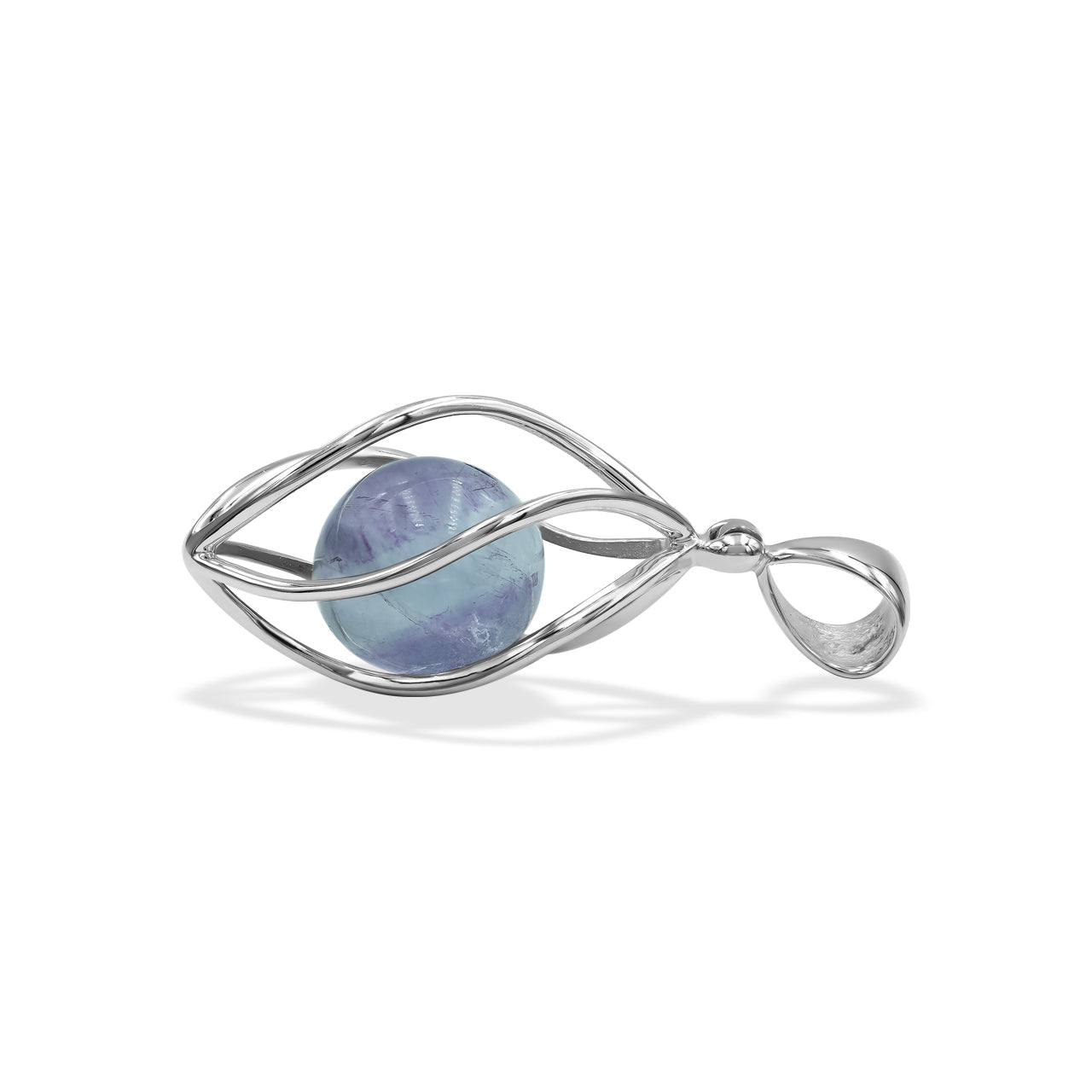Starborn Blue Fluorite Sphere Spiral Cage Pendant in Sterling Silver