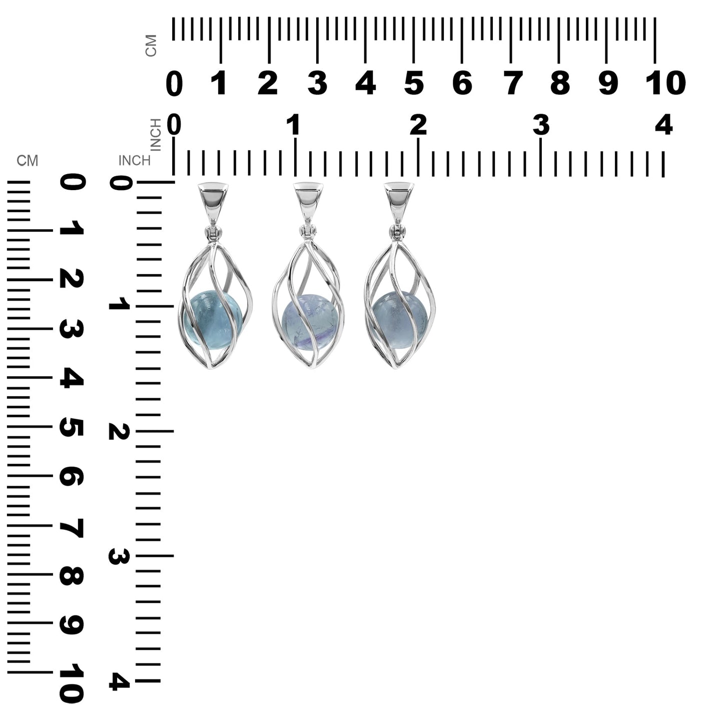 Starborn Blue Fluorite Sphere Spiral Cage Pendant in Sterling Silver