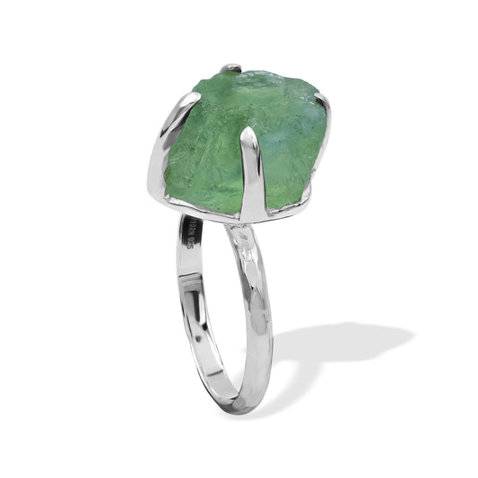 Starborn Green Fluorite Prong Set Ring in Sterling Silver