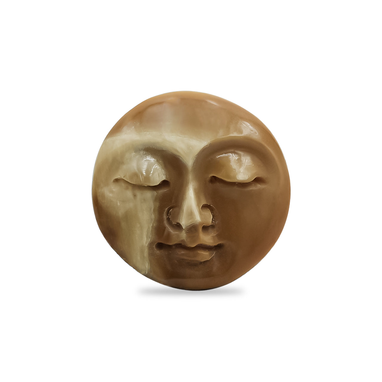 Starborn Round Shaped Fossil Mammoth Ivory Face Carving - 1 Piece