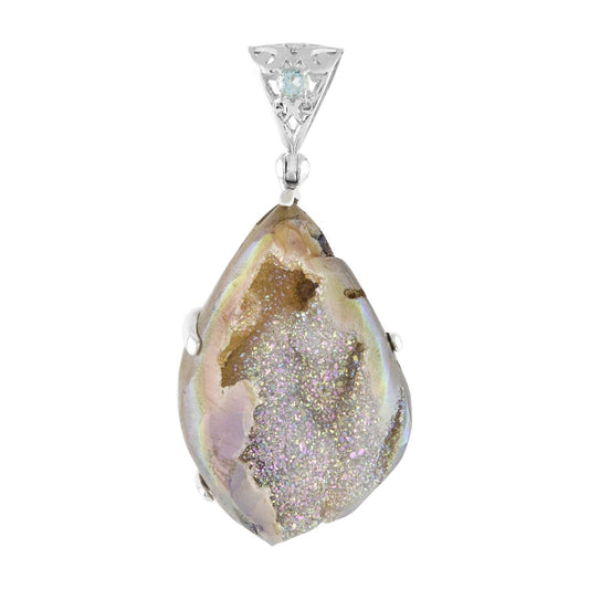 Starborn Drusy Fossilized Shell Pendant in Sterling Silver